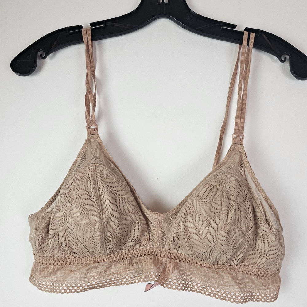 Momanda Lace Nursing Bralette L Wireless Maternity Breastfeeding Bra Beige
